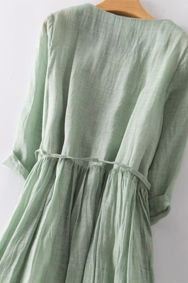 Cotton Linen Ruffle Dress