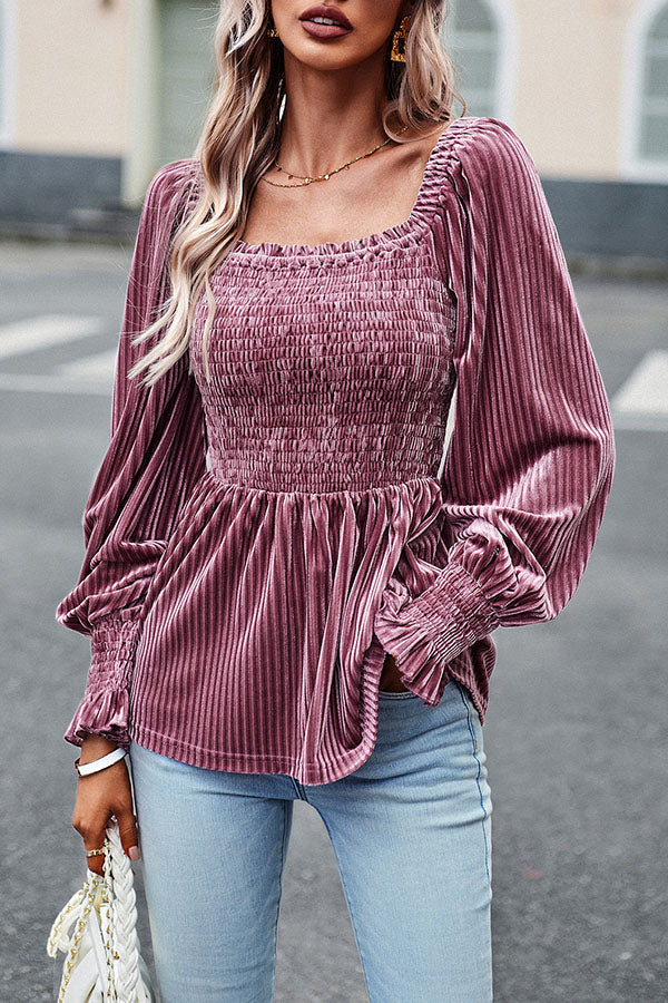 Solid Color Balloon Sleeve Commuter Long Sleeve Top