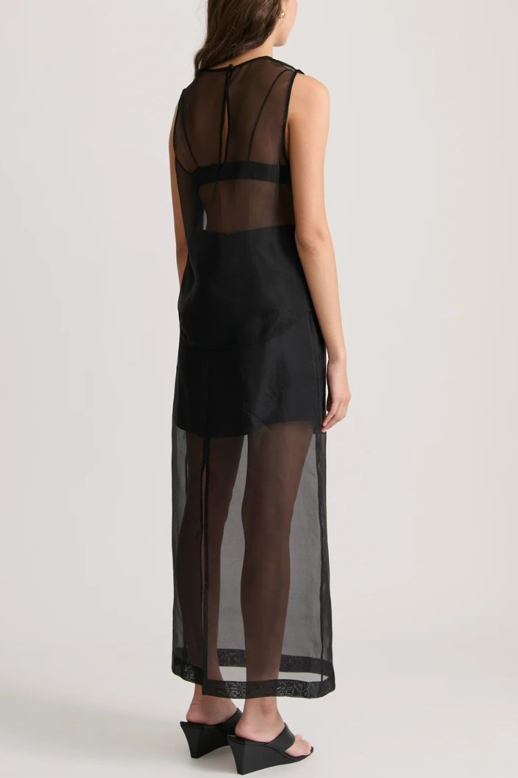Ensemble débardeur oversize à poches en organza transparent moderne et jupe midi fendue taille haute