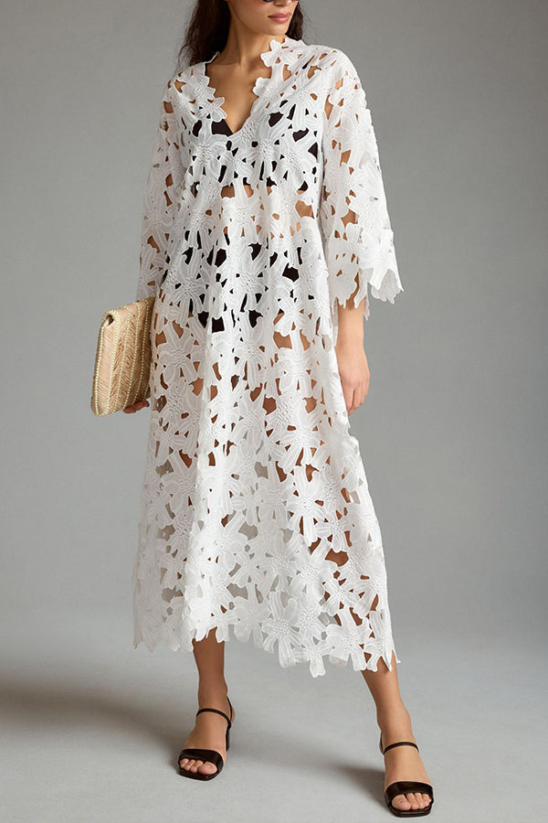 I Belong Here Floral Eyelet Lace Cover Up Beach Midi Dress