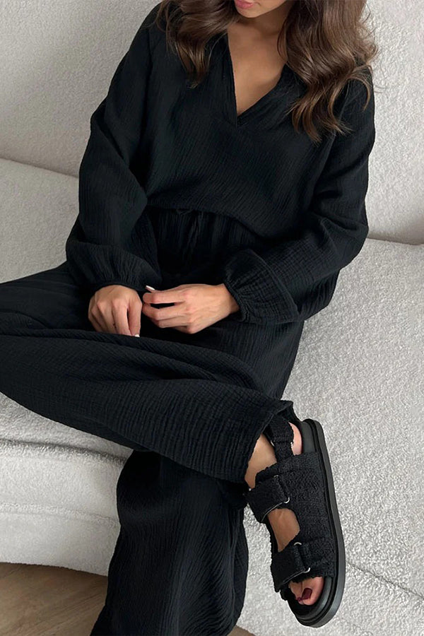 Autumn Simple V-Neck Casual Two-piece Set