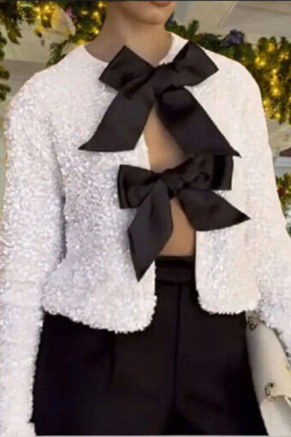 Tie-front Sequined Jacket