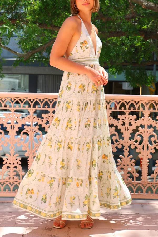 Halter Backless Deep V Neck Dress