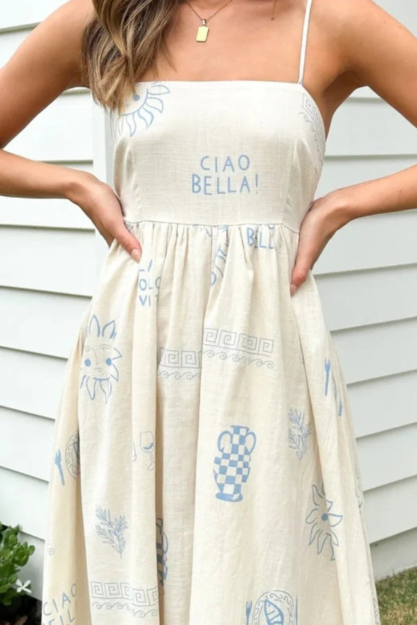 Vacation style sun ceramic print Maxi Dress