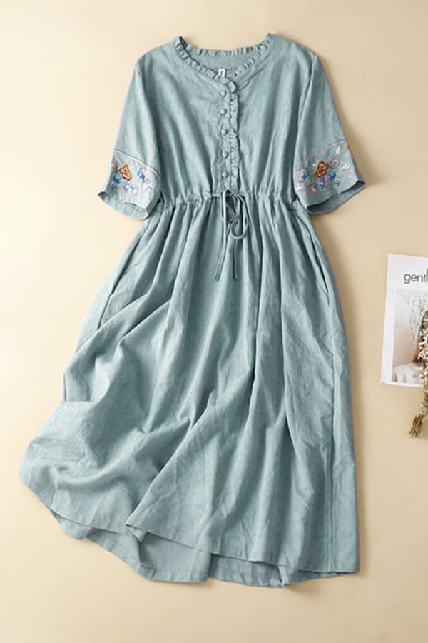 Cotton And Linen Long Loose Dress