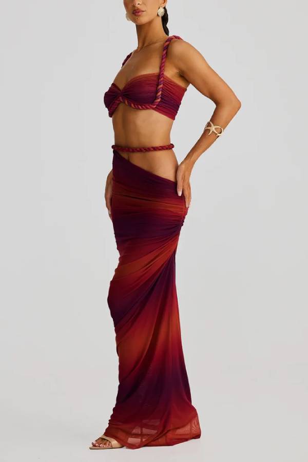 Sexy Gradient Braid Top & Overskirt Two-Piece Set