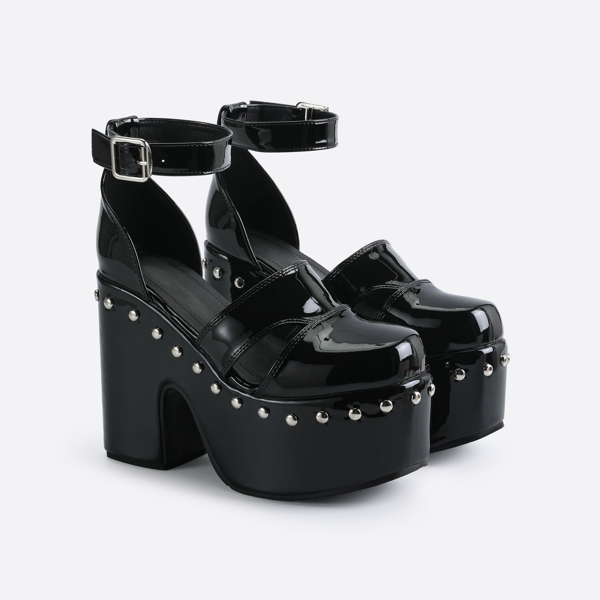 Chunky Heeled Thick-soled Patent Leather Sandals