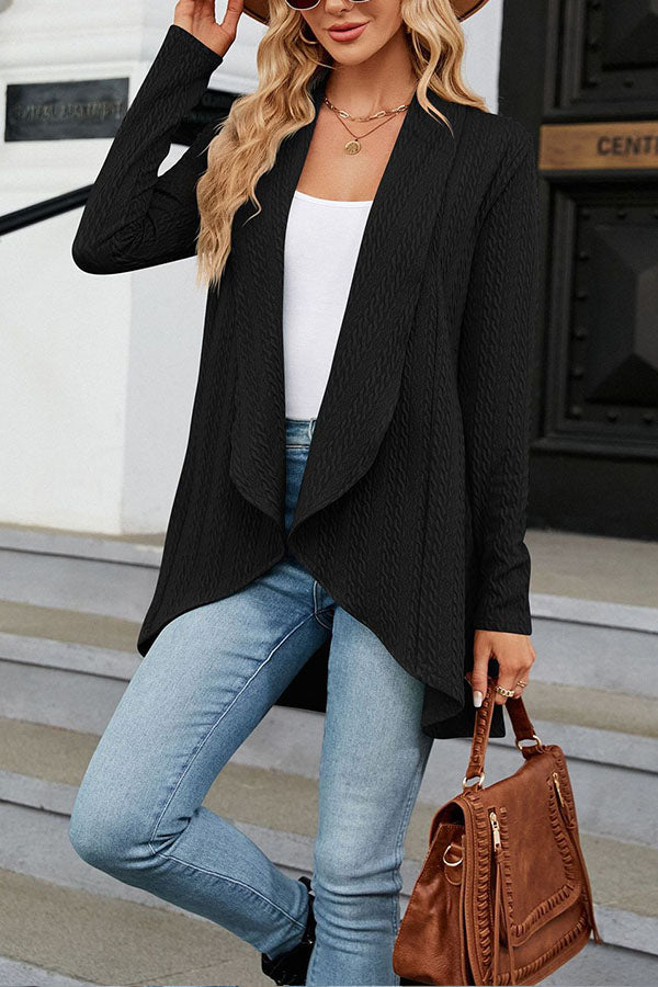 Long Sleeve Solid Color Ruffle Loose Cardigan