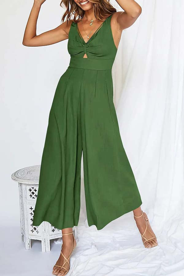 2023 SUMMER V NECK CUTOUT ADJUSTABLE STRAPS WIDE LEG JUMPSUITS