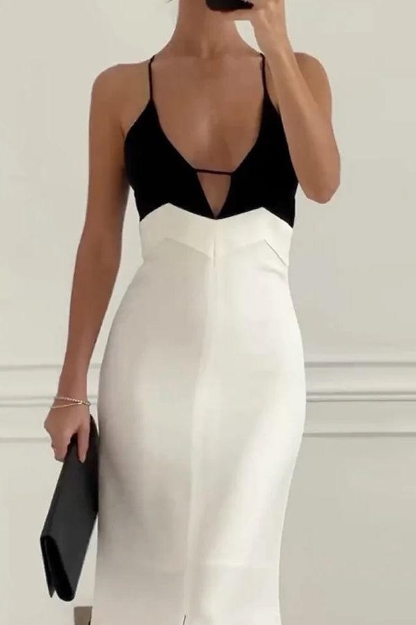 Elegant Contrast Split Strap Dress