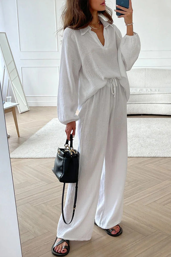 Autumn Simple V-Neck Casual Two-piece Set