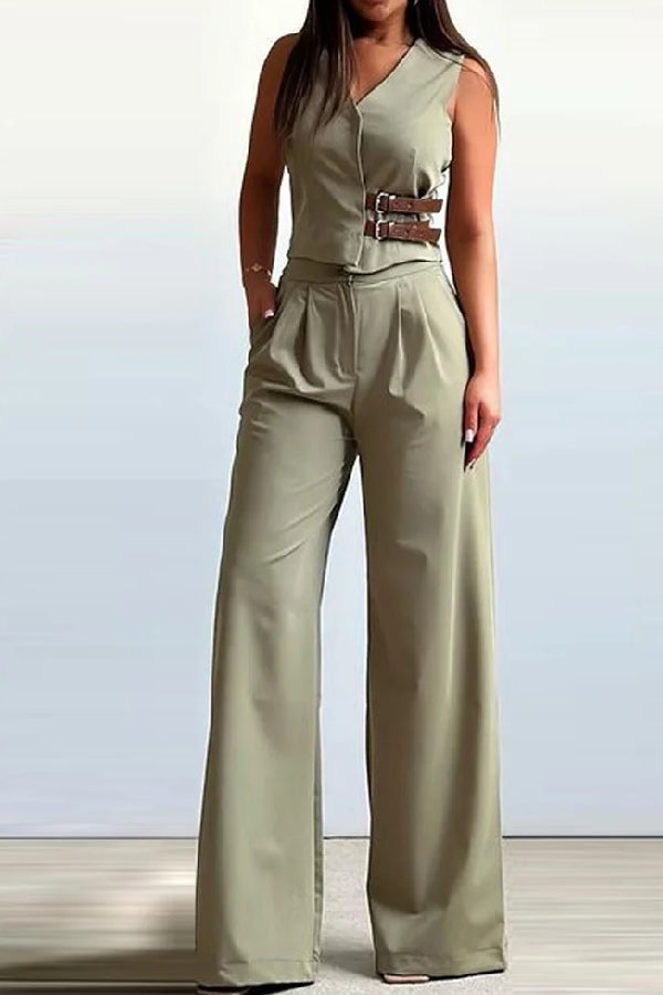 Fashion V-Neck Vest & Pants Two-Piece Set