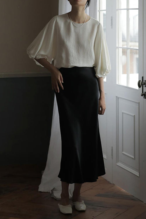 Elegant High Waist Satin Midi Skirt