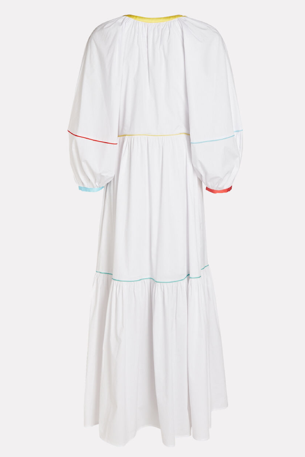 White Cotton Poplin Puff Sleeve Loose Mid-length Dress