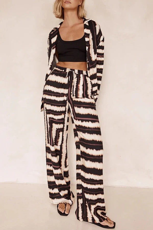 Planning Trips Satin Tie Dye Unique Print Elastic Waist Pocketed Wide Leg Pants