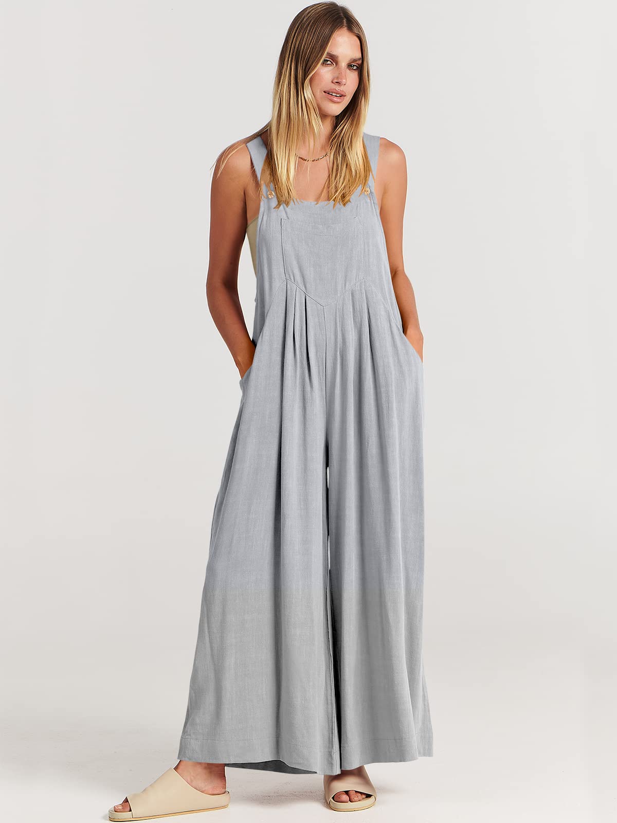 Solid Loose Casual Wide Leg Insert pocket Jumpsuit