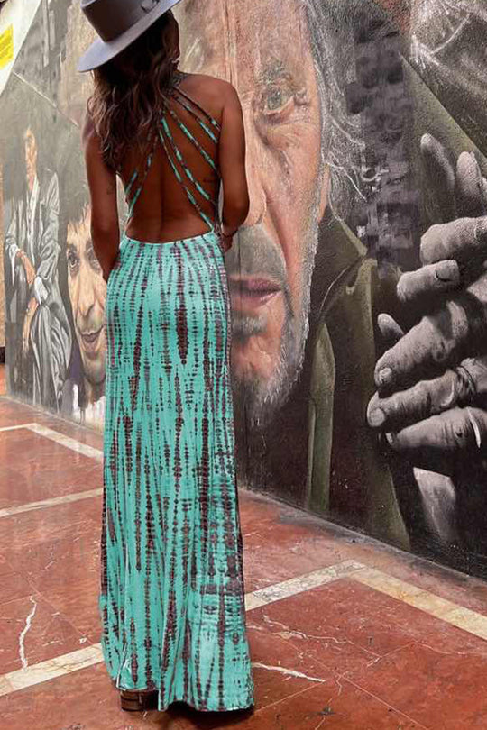 Robe longue extensible à lacets et imprimé tie-dye moderne