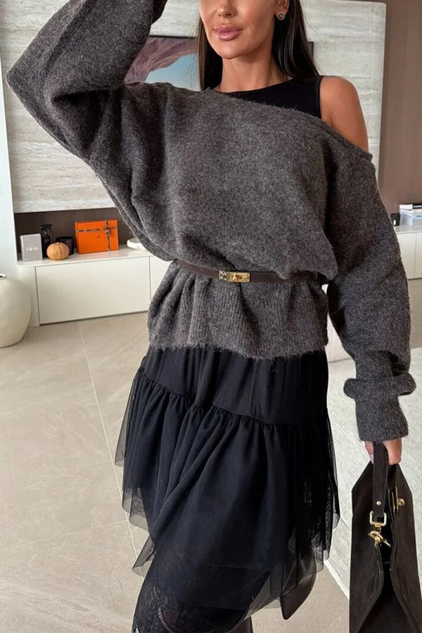 Upper East Chic Knit Wide Neck Long Sleeve Relaxed Sweater