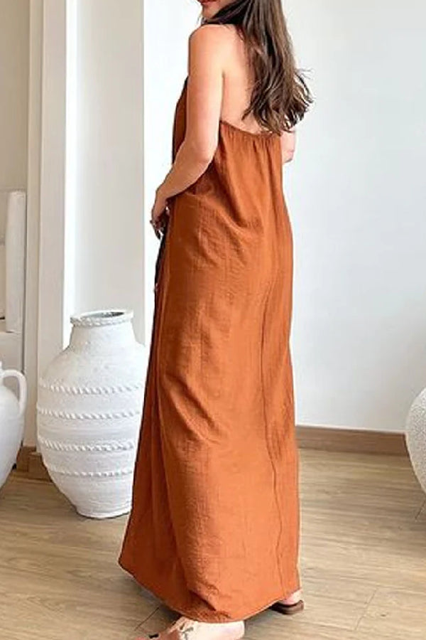 Casual Solid Color Sleeveless Neck Dress