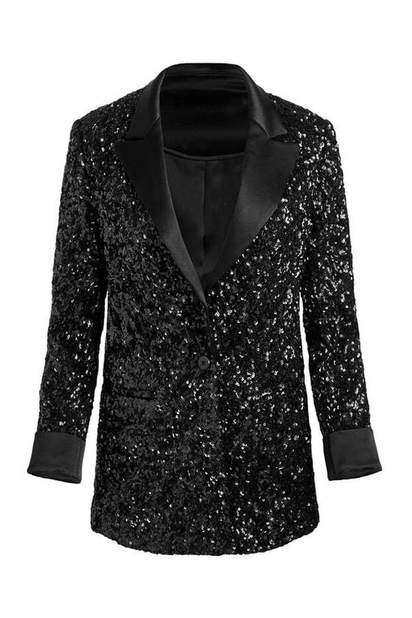 Sparkle Season Sequin Satin Long Sleeve Lapel Formal Party Blazer