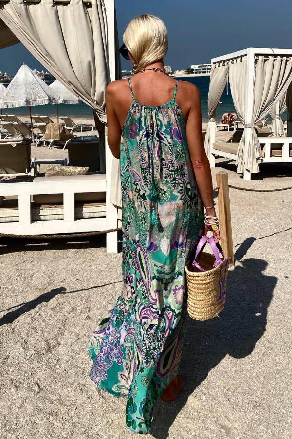 Aqua Black Silk Designer Maxi Dress