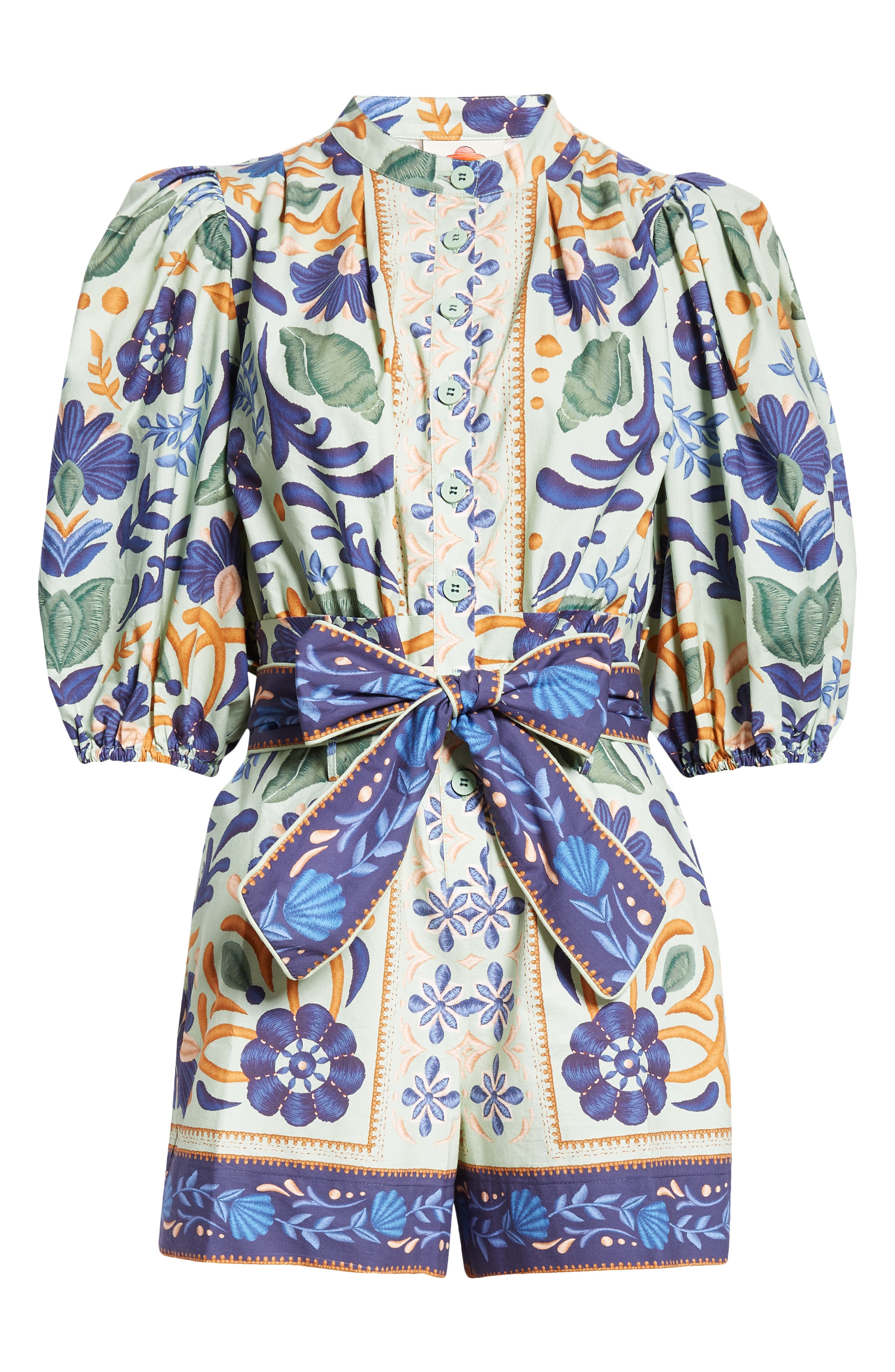 Ocean Tapestry Puff Sleeve Cotton Romper