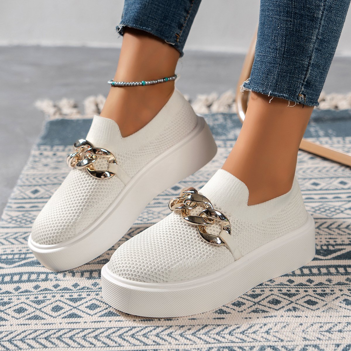 MOUSSE FIT Chain Decor Platform Women Wedge Loafers