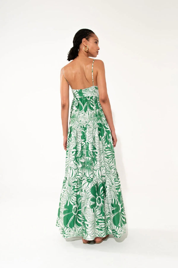 Botanical Floral Print Sexy Sling Backless Maxi Dress