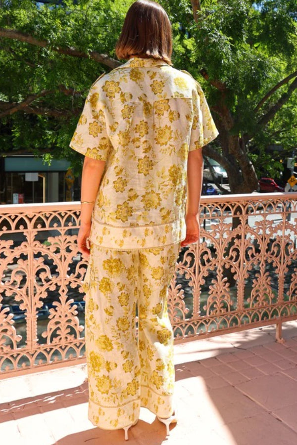 Sunny Floral Print Lapel Oversized Shirt And Pocket Pants Set