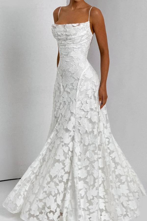Francis Floral Burnout Jersey Fabric Cowl Neck Back Lace-up Maxi Dress