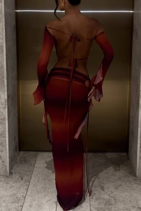 Sexy Gradient Shoulder Top & Skirt Two-Piece Set