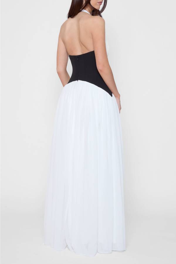 Fashionable Color Matching Sexy Halter Neck Waist Maxi Dress