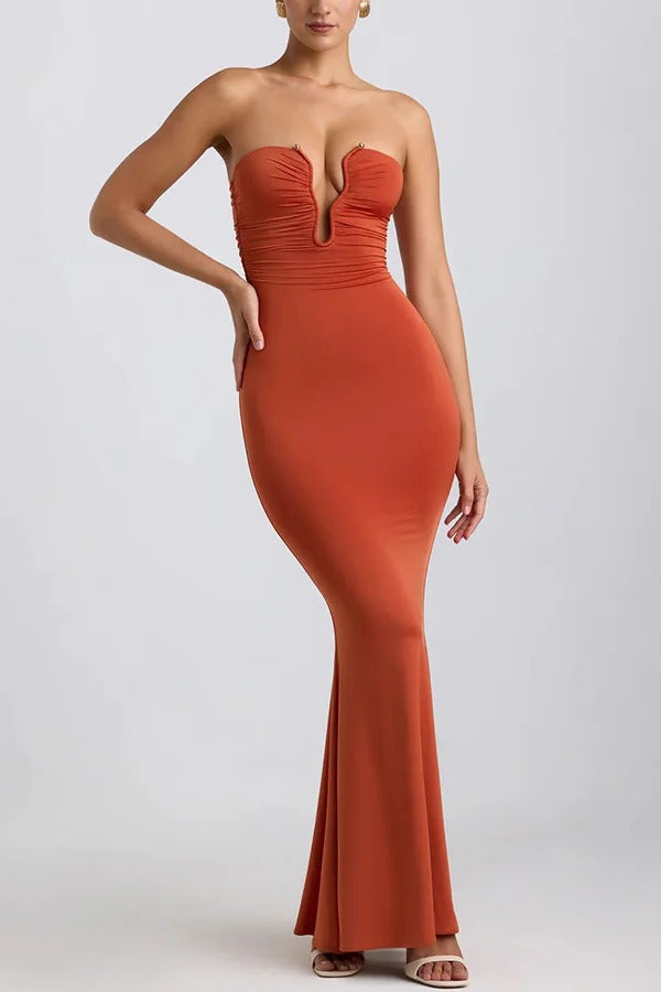 Rosa Jersey Hardware Detail Strapless Stretch Maxi Dress