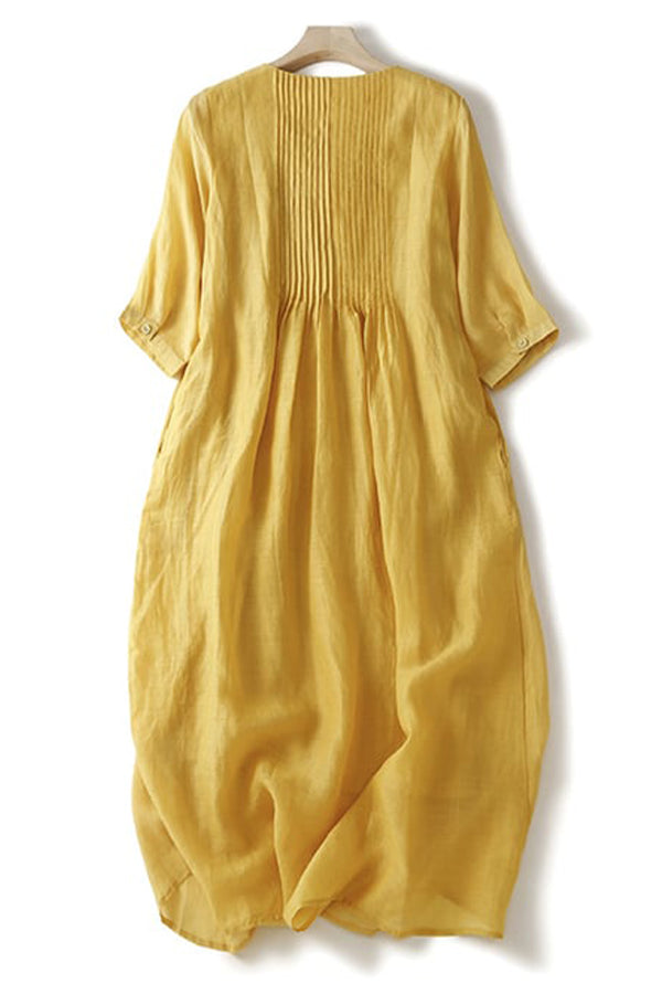 Solid Color Pleated Loose Dress