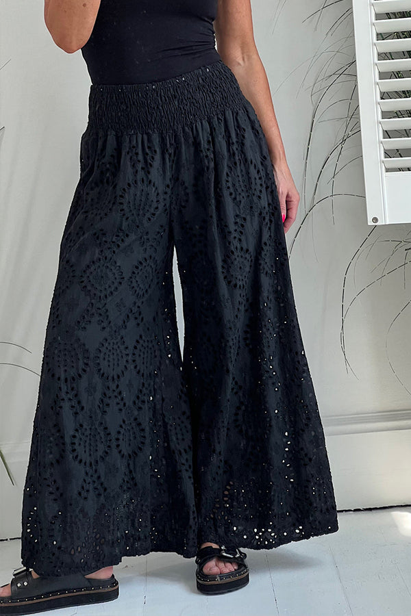 Timeless Summer Crochet Lace Smocked Wide Leg Pants