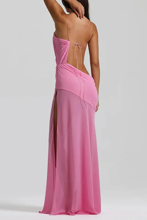 Sexy Halter Waist-baring Backless Lace-up High-slit Maxi Dress