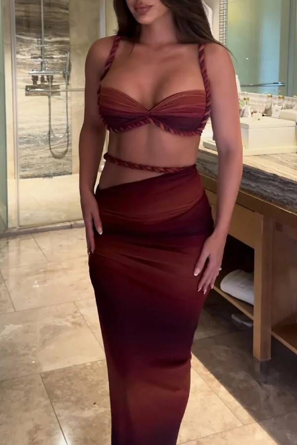 Sexy Gradient Braid Top & Overskirt Two-Piece Set
