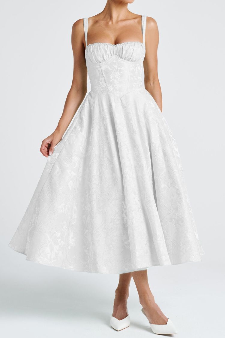 Rückenfreies, schmales Midikleid aus Jacquardstoff im Palaststil mit Krawatte