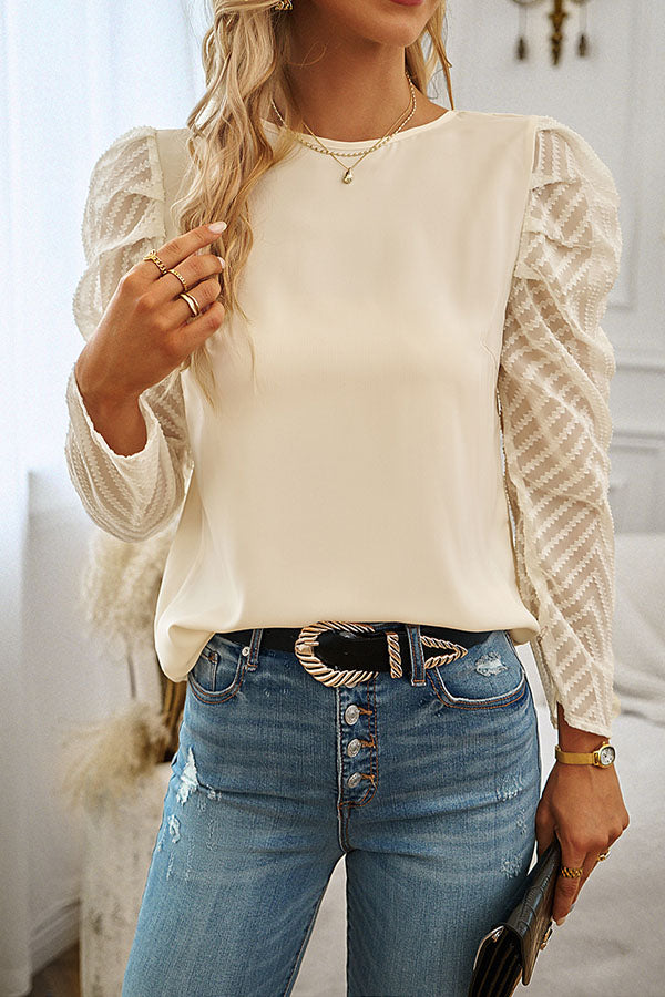 Puff Sleeve Back Tie Long Sleeve Top