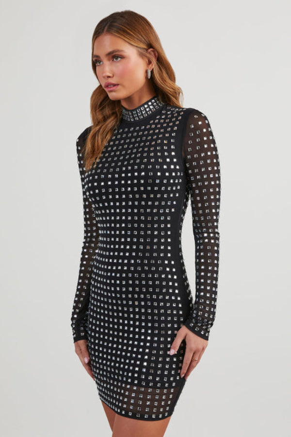 Mesh Rhinestone Embellished Mini Dress