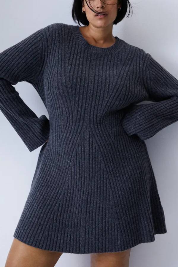 Long Sleeve Knitted Cotton Sweater Dress