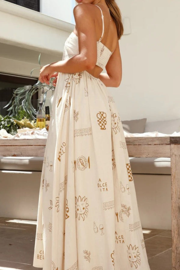 Vacation style sun ceramic print Maxi Dress