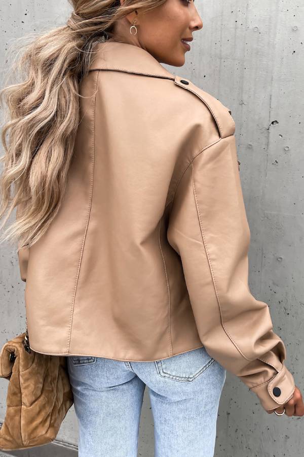 Stylish Leather Lapel Pocket British Style Cropped Jacket