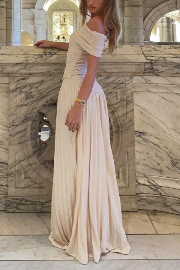 Sexy Off-shoulder Slim Fit Pleated Maxi Dress