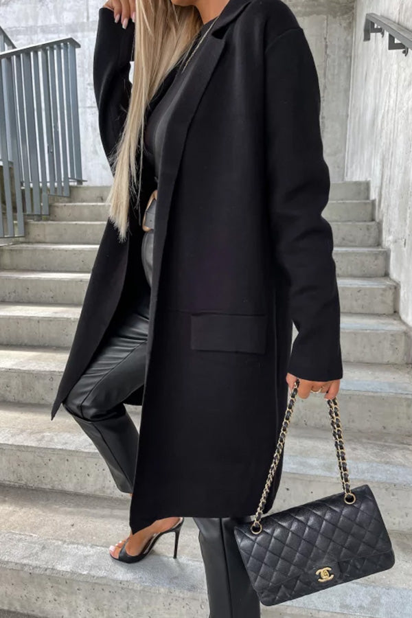 Moody Lapel Pocket Long Sleeve Coat