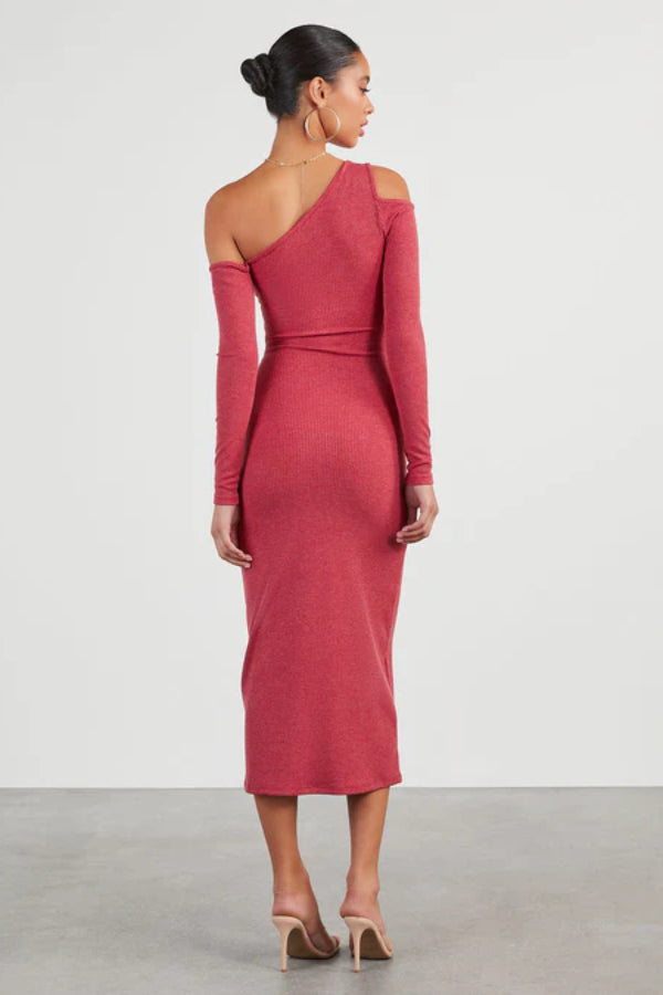 Cutout One Shoulder Knit Midi Dress