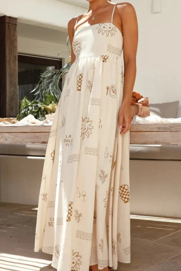 Vacation style sun ceramic print Maxi Dress