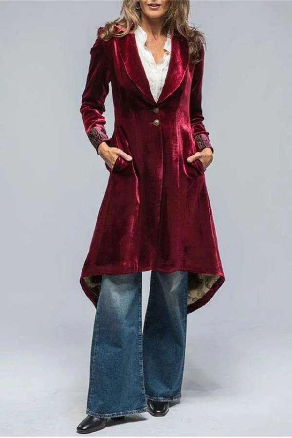 Vintage Velvet Long Loose Pocket Slit Coat