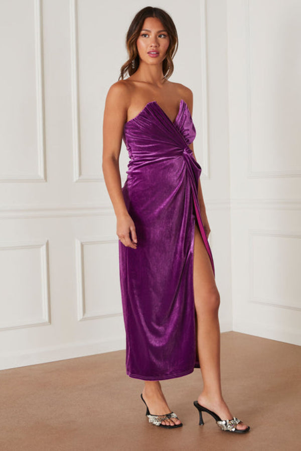 Velvet Strapless Midi Dress