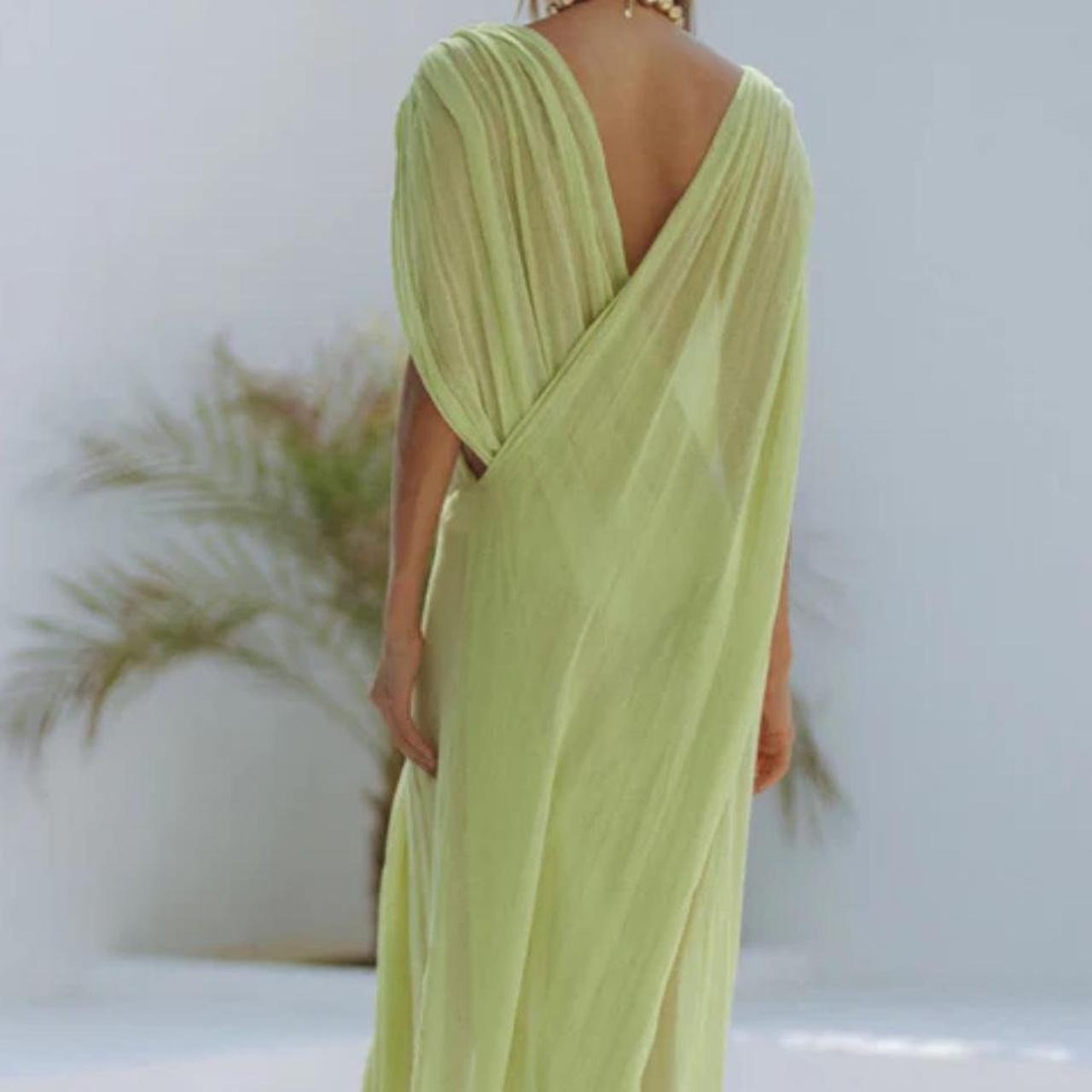 Enjoy Your Vacation Linen Blend Ruched Shoulder Drape Loose Cover Up Maxi Dress